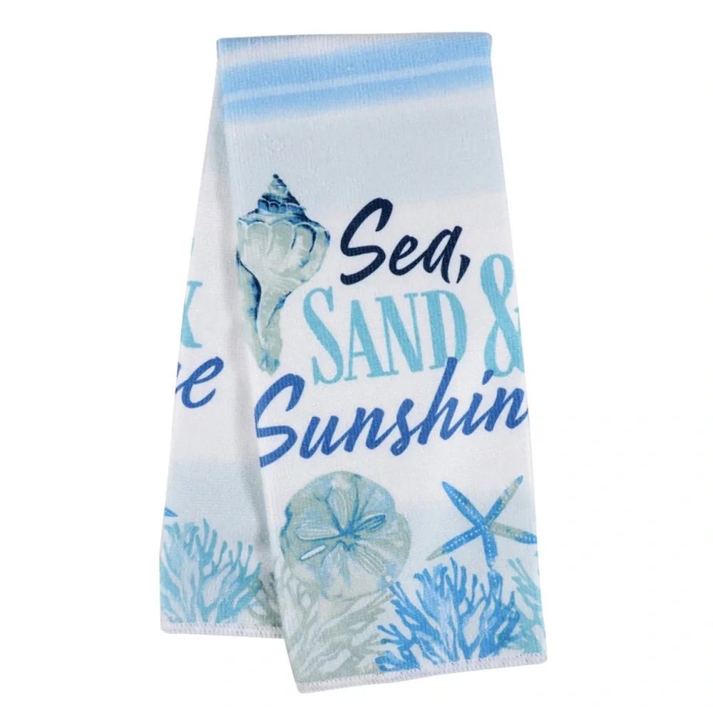 Shire Living Sea Sand & Sunshine Blue Beach Kitchen Towel